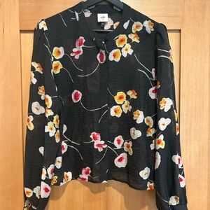 Cabi Black Blouse with Floral Accents